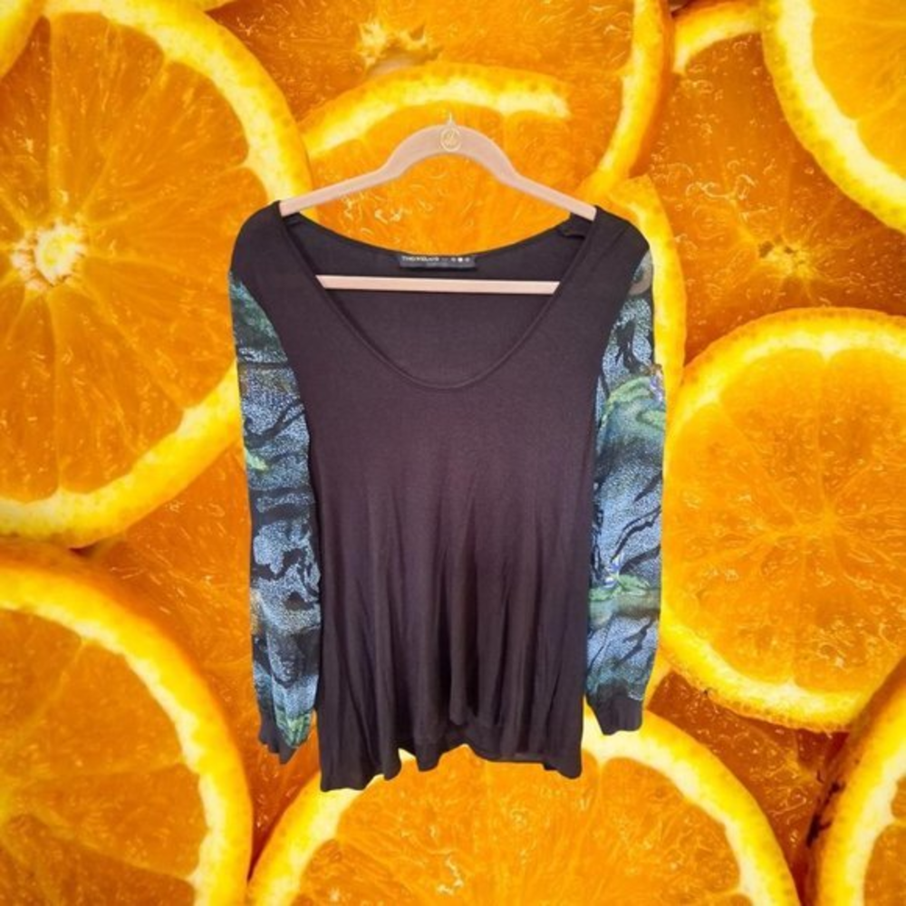 TIMO Weiland Black V Neck with Colorful Sheer Sleeves